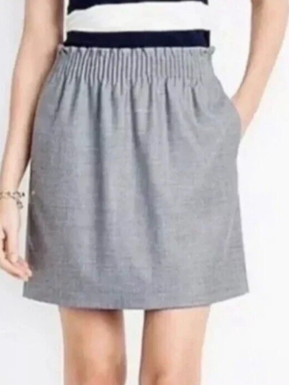 J.Crew Skirt Womens 4 Gray Cotton Elastic Waist A-Line Mini Casual Summer Pocket
